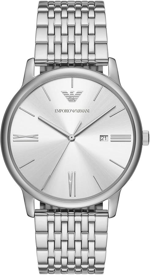 Emporio Armani Men's Three-Hand Date Silver Stainless Steel Bracelet Watch (Model: AR11599)