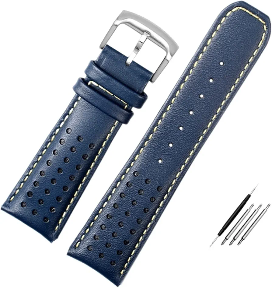 SKM Genuine Leather Watch Strap for Citizen Blue Angel Generation AT8020-54L/JY8078 Second Generation Air Eagle Cowhide 22 23mm (Color : Blue Yellow-Silver, Size : 23mm)