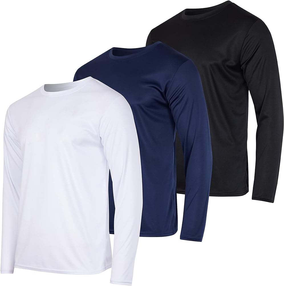 Real Essentials 3 & 5 Pack: Men's Mesh Quick Dry Athletic Long Sleeve T-Shirt UPF SPF UV Sun (Available in Big & Tall)