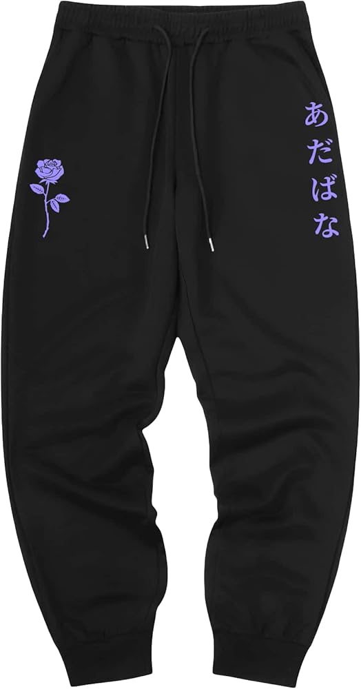 WDIRARA Men's Floral Letter Graphic Print Drawstring Waist Tie Front Sweatpants