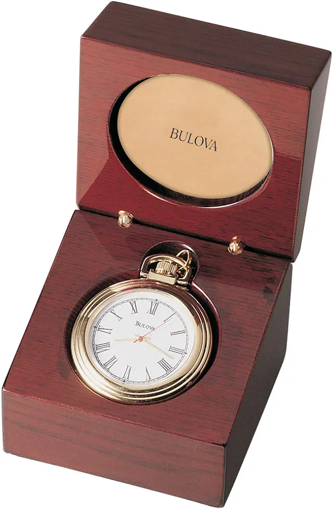 Bulova B2662 Ashton Pocket Watch, Gold-Tone Finish/Mahogany Stain Box