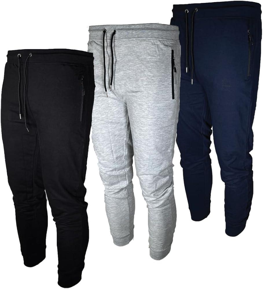 BROOKLYN VERTICAL Mens 3 Pack Fleece Active Jogger Sweatpants with Zipper Pocket and Drawstring Size S-2XL