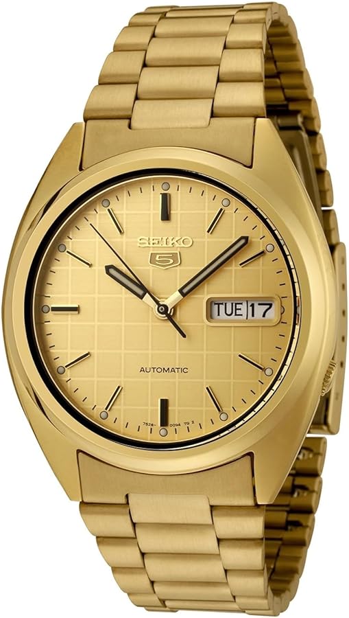 Seiko Men's SNXL72 5 Automatic Gold Dial Gold-Tone Stainless Steel Watch