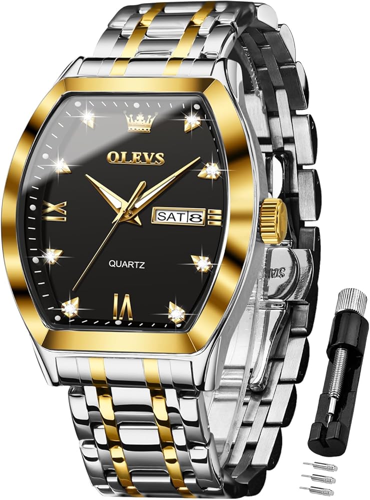 OLEVS Square Watches for Men Diamond Analog Quartz Stainless Steel Big Face Business Luxury Dress Mens Wrist Watch with Date Waterproof Luminous