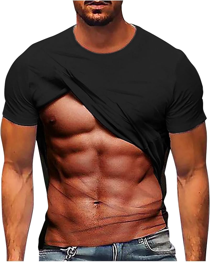 3D Fake Abs Printed T Shirts for Men Funny Graphic Tees Casual Short Sleeve Crewneck Summer Tops Slim Muscle Tees