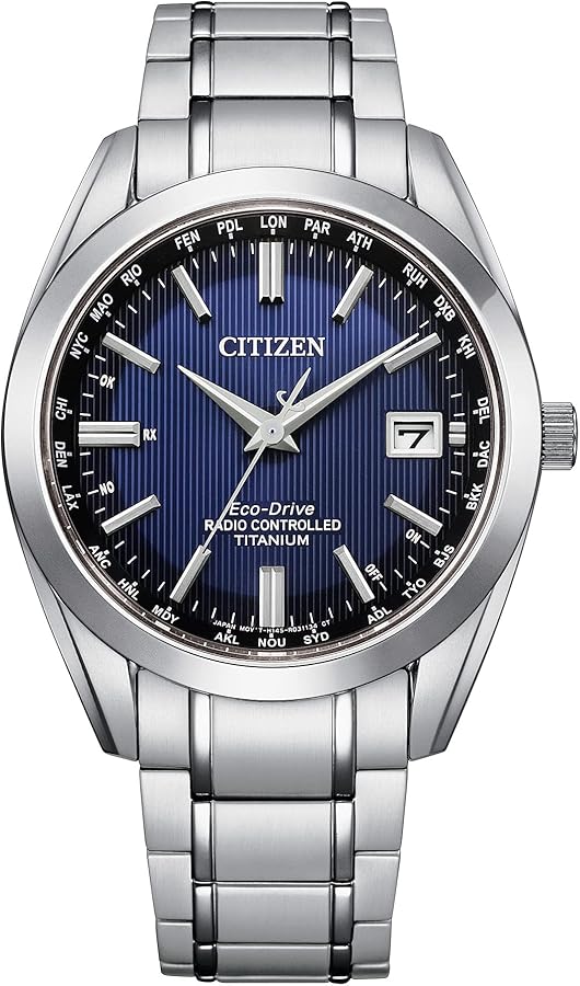 Citizen Men's Eco-Drive Classic Watch in Super Titanium™ with Atomic Timekeeping Technology, Blue Dial, 3-Hand Date and Sapphire Crystal (Model: CB0260-56L)