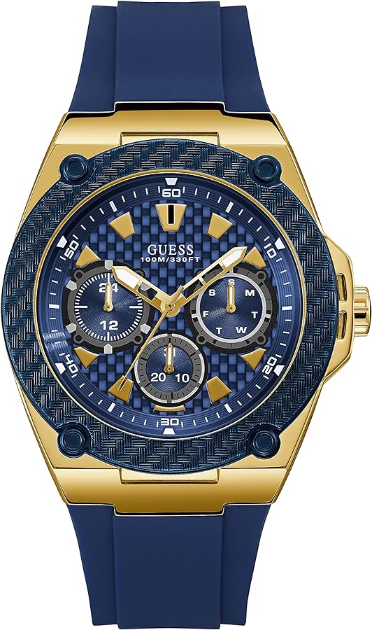 GUESS Men Stainless Steel Quartz Watch with Silicone Strap, Blue, 27 (Model: U1049G9)