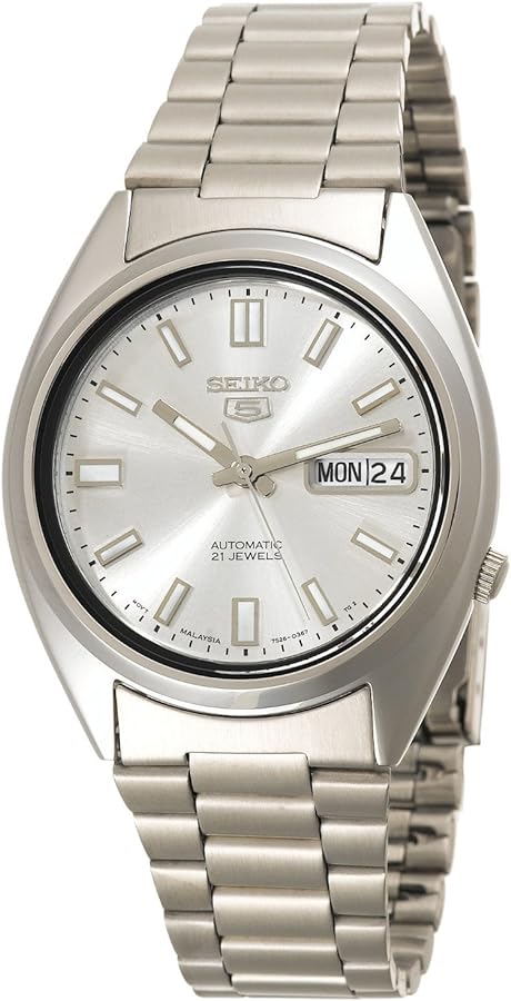 SEIKO SNXS73 Automatic Watch for Men 5-7S Collection - Striking Silver Dial with Luminous Hands, Day/Date Calendar, Stainless Steel Case & Bracelet