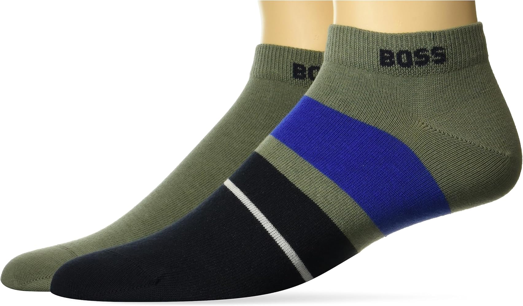 BOSS Men's 2-Pair Block Color Cotton Ankle Socks