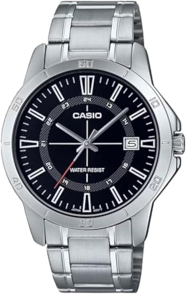 Casio MTP-V004D-1C Men's Stainless Steel Black 24 Hour Index Dial 3-Hand Analog Watch