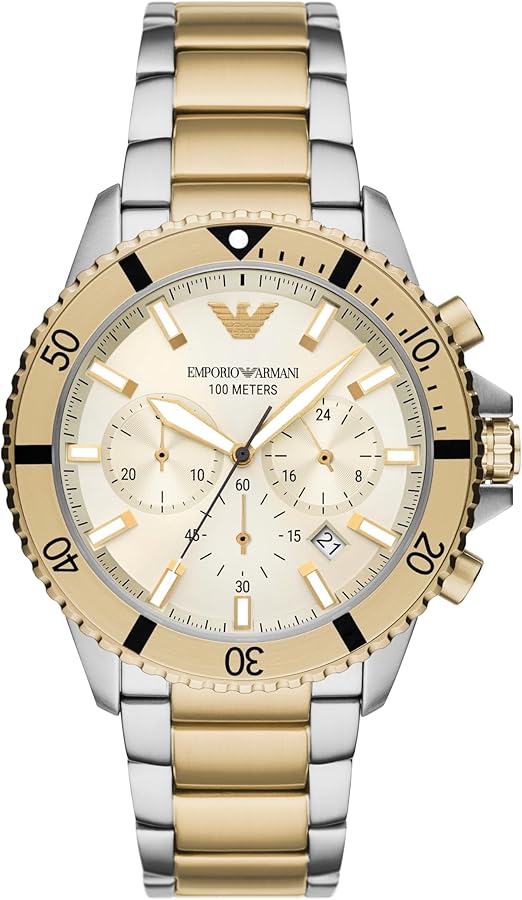 Emporio Armani Men's Chronograph Silver and Gold Two-Tone Stainless Steel Bracelet Watch (Model: AR11606)