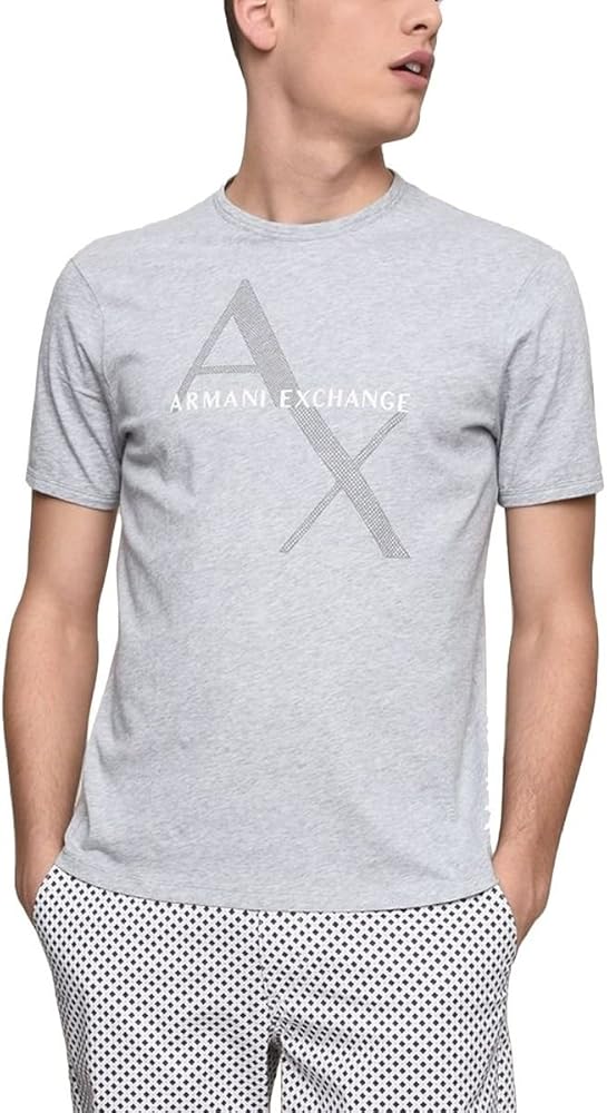 A|X ARMANI EXCHANGE mens Crew Neck Logo Tee T Shirt, Quilted Logo Heather Grey, X-Large US