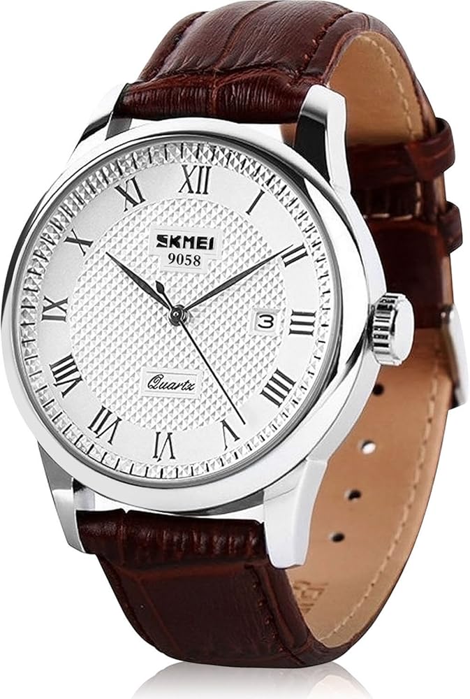 cofuo Mens Leather Band Quartz Watch, Men's Analog Business working Roman Numeral Casual Waterproof Watches with Calendar Date Daily Dress Fashion Wristwatch - Brown