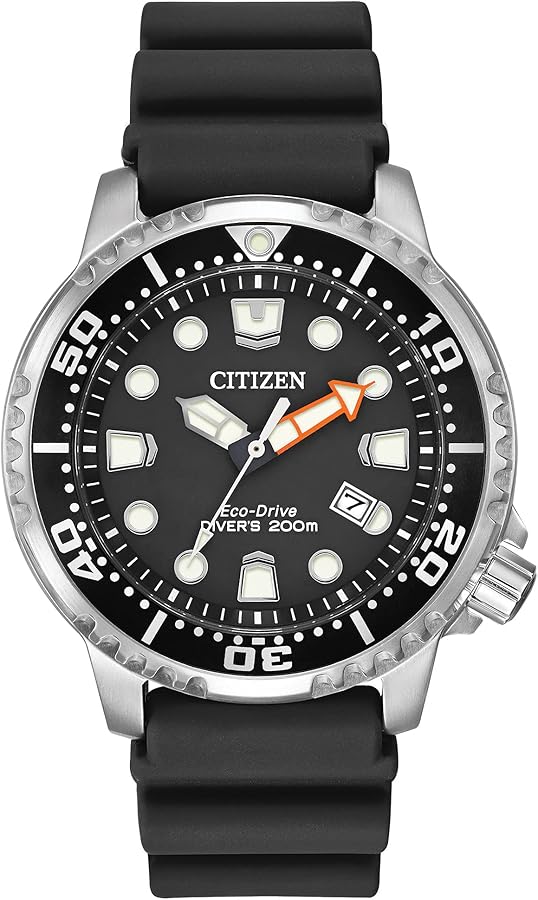 Citizen Promaster Dive Eco-Drive Watch, 3-Hand Date, ISO Certified, Luminous Hands and Markers, Rotating Bezel, Black/Stainless (Model: BN0150-28E)