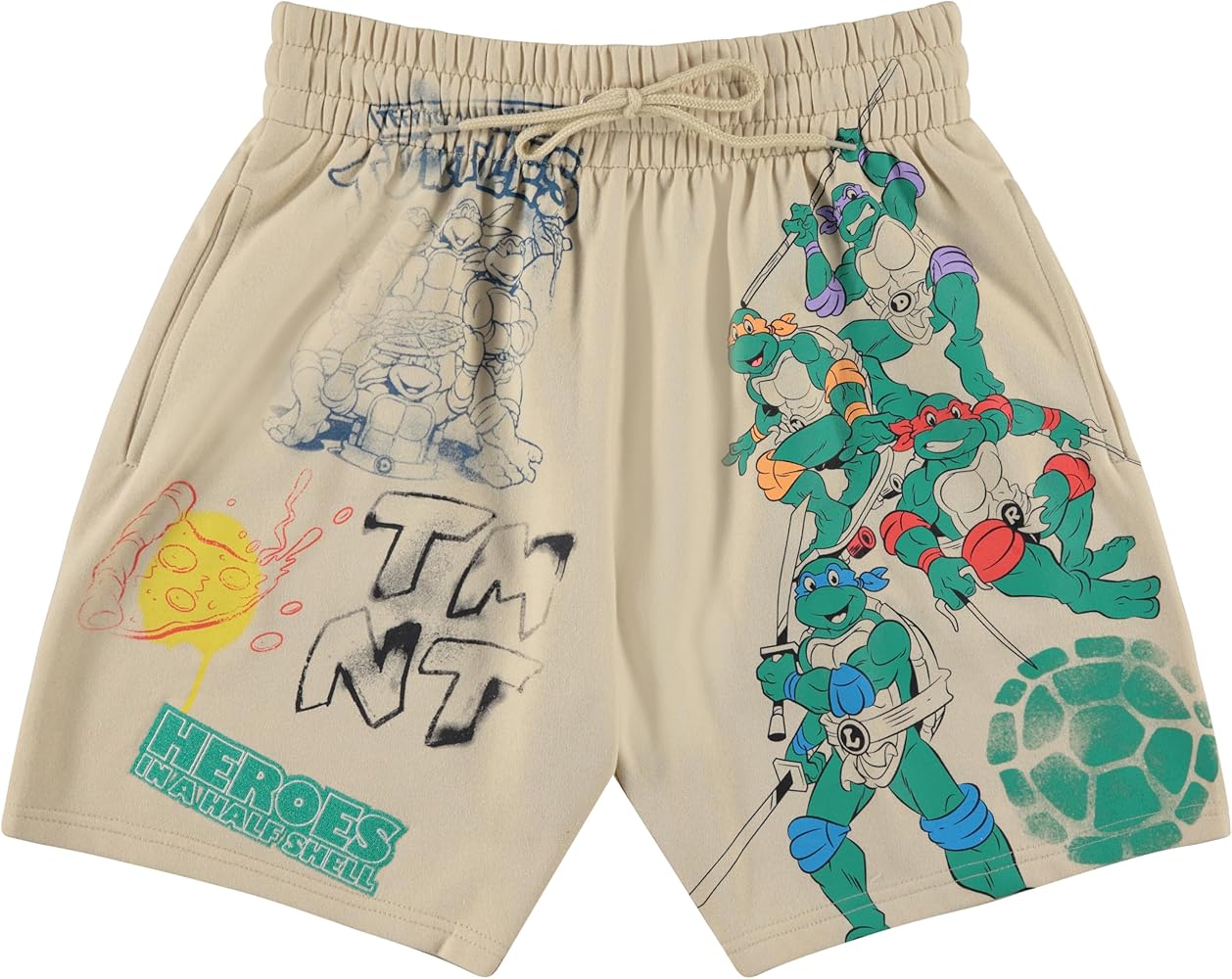 Mens Ninja Turtles Basketball Shorts - Straight from The Sewer - TMNT Throwback Classic Cotton Embroidery Patchwork Shorts