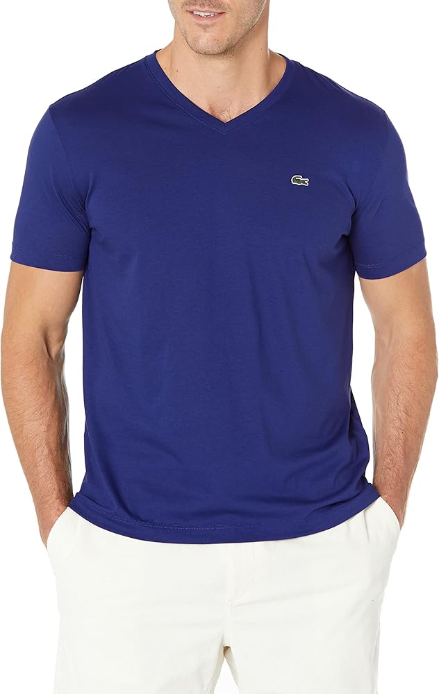 Lacoste Men's Short Sleeve V Neck Pima Jersey Tee Shirt