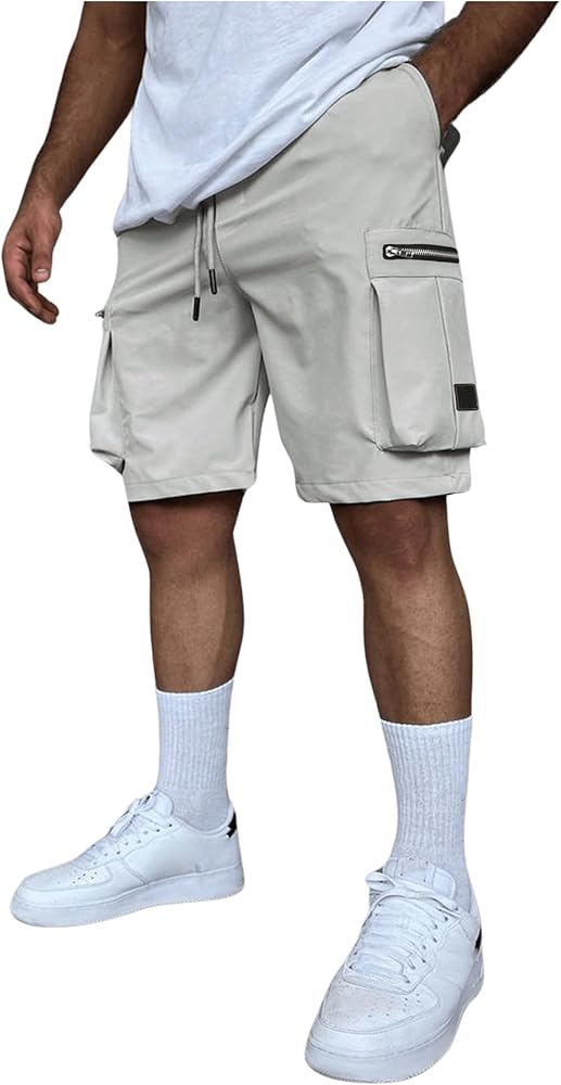 SOLY HUX Men's Drawstring Shorts Casual Zipper Pockets Elastic Waist Cargo Shorts