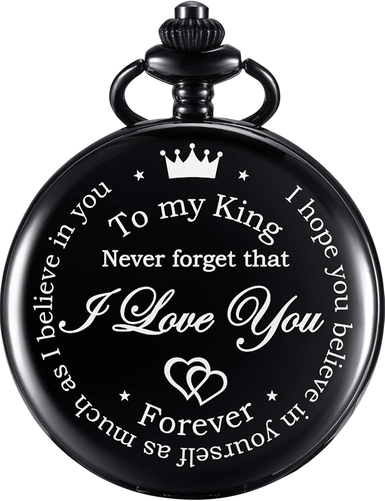 Anniversary Valentines Personalized Gift Engraved Pocket Watch with Chain for Men Husband Boyfriend on Valentines, Christmas, Birthday, Happy Wedding