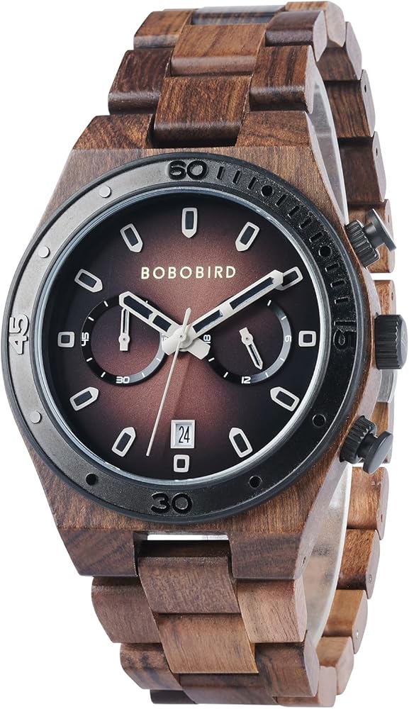 BOBO BIRD Men's Wood Watches Chronograph Date Wristwatches Analog Quartz Timepieces Tigerwood Maple Strap Watches Luxury Fashion Business Timepieces (Brown)