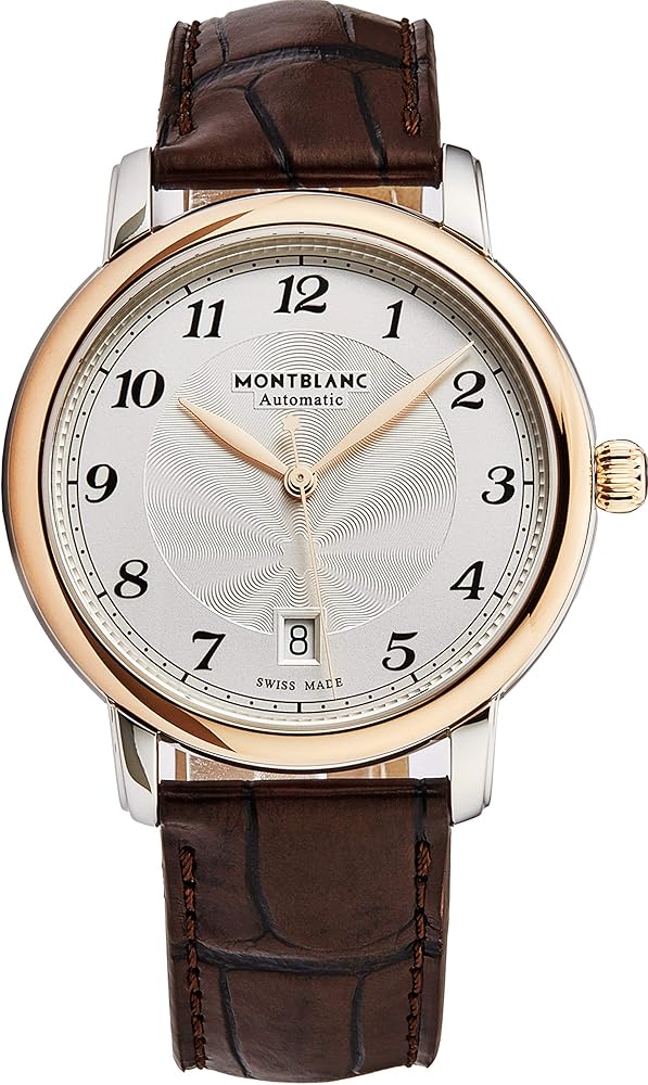 MONTBLANC Star Mens 18K Rose Gold Stainless Steel Automatic Luxury Watch - 39mm Silver Face with Second Hand, Date and Sapphire Crystal - Brown Leather Strap Swiss Made Classic Watch for Men 117577