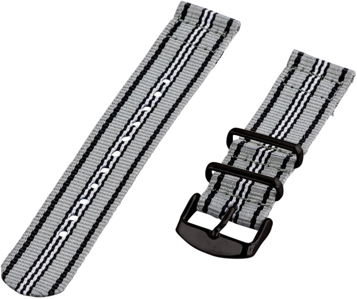 Clockwork Synergy - 2 Piece Classic NATO Nylon Watch Band Straps 24mm - PVD Black - Grey/Black/White - Men Women