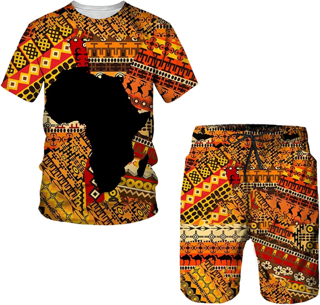 African Print Women's/Men's T-Shirts Sets Vintage Men’S Tracksuit/Tops/Shorts Sport Summer Male Suit