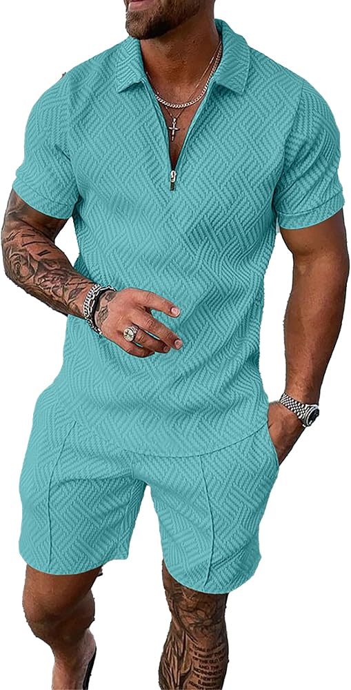 men's short sets outfits 2 piece summer tracksuit short sleeve polo shirt and shorts set casual sport suit