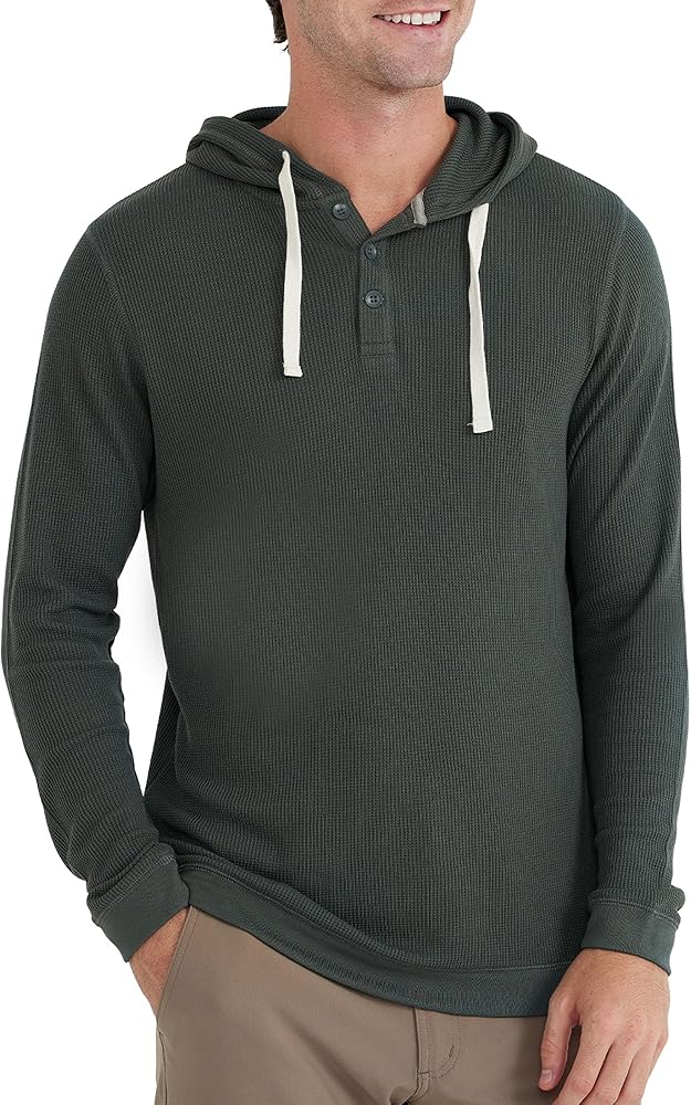 Free Fly Men's Waffle Hoodie - Ultra Soft Bamboo Viscose Thermal Knit Hooded Henley - Warm Long Sleeve Shirt for Men