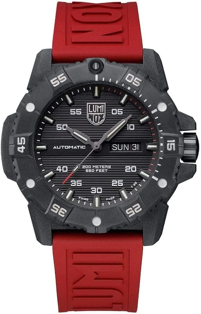 Luminox - Master Carbon Seal Automatic XS.3875 - Mens Watch 45mm - Military Dive Watch in Red/Black Date and Day Function - 200m Water Resistant - Sapphire Glass - Mens Watches - Made in Switzerland