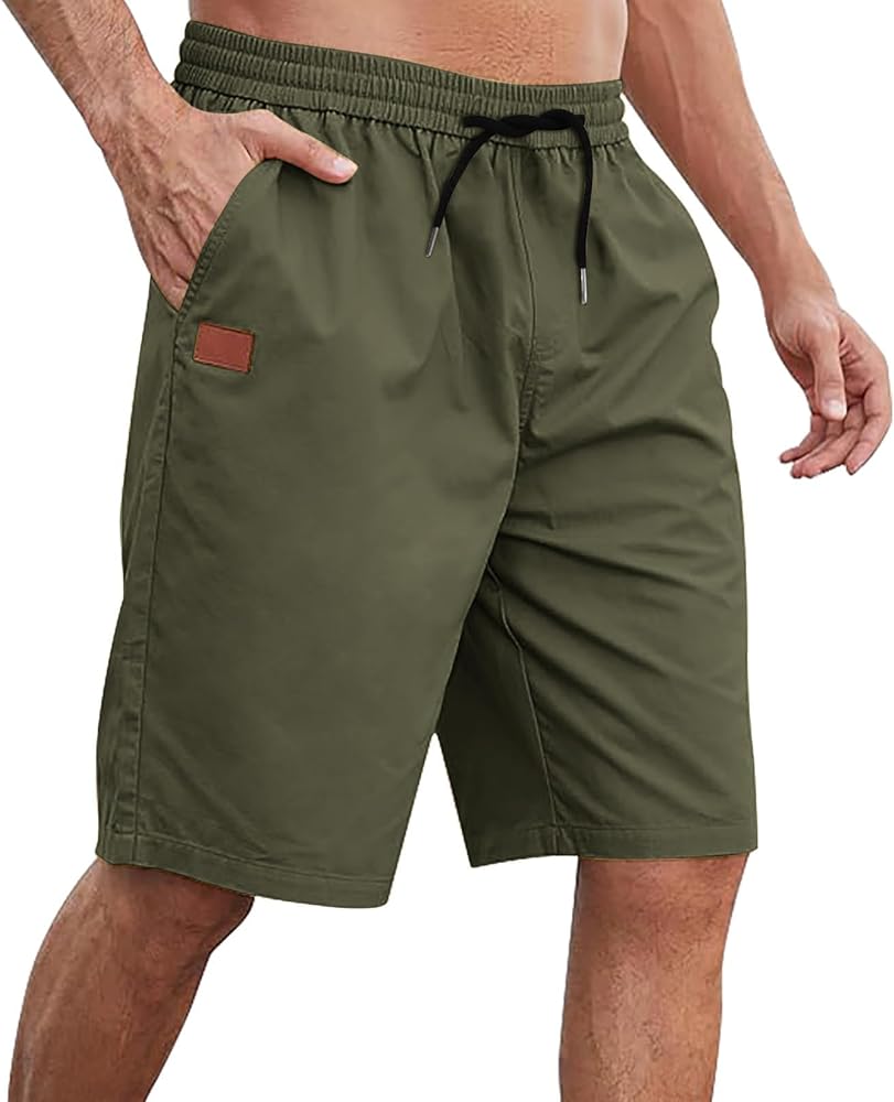 Men's Casual Cargo Shorts Drawstring Elastic Waist Athletic Shorts Outdoor Work Hiking Pants with Pockets