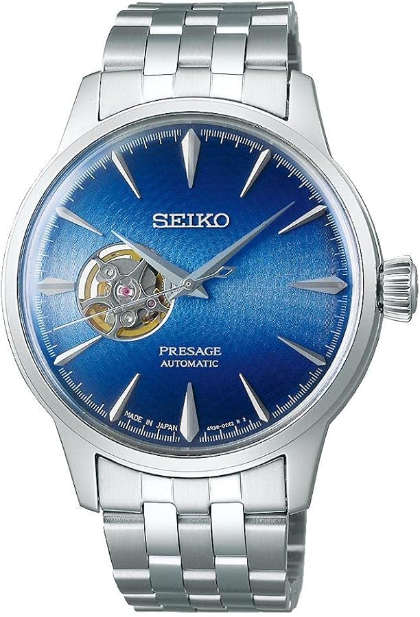 Seiko Presage Cocktail Time ‘Blue Acapulco’ Open Heart Steel Watch SSA439J1, White