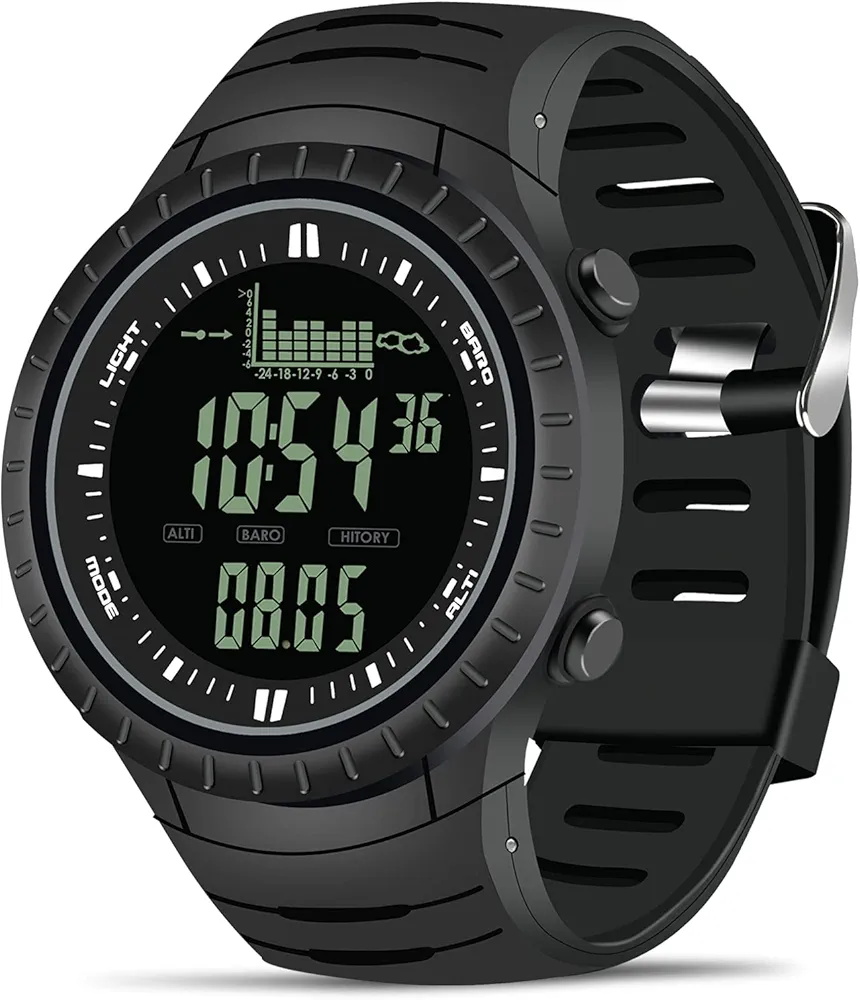 CakCity Mens Digital Watch Waterproof Military Sports Tactical Fishing Wrist Watches for Men with Weather Altimeter Barometer Thermometer, Black