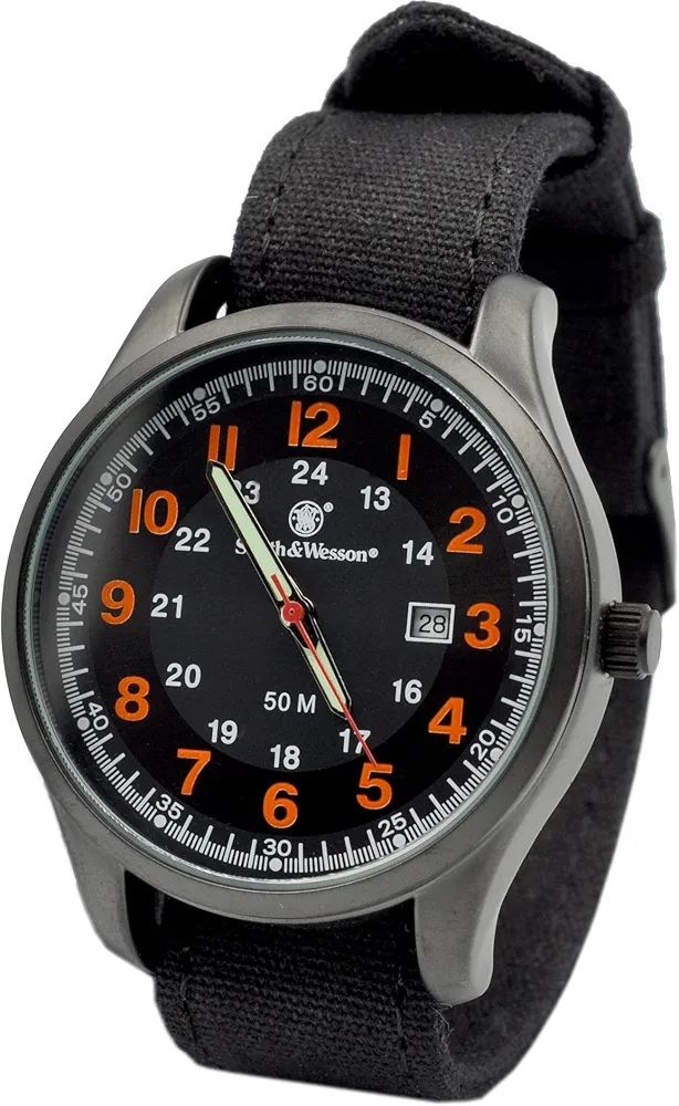 Smith & Wesson Men's Cadet Watch SWW-369-OR, Japanese Movement, Stainless Steel Caseback, Canvas Strap, Tactical Watch, Precision Quart, Scratch Resistant, 42mm, Orange, Christmas Gift, Christmas Gift