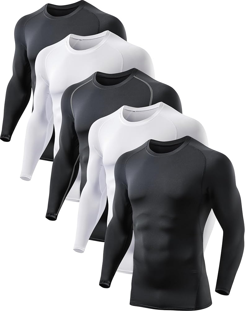 5 or 4 Pack Men's Compression Shirts Long Sleeve UPF SPF Rash Guard Workout Base Layer Undershirt Gear