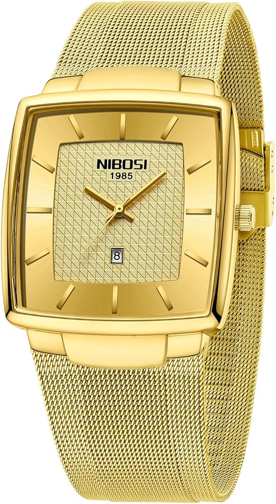 NIBOSI Men Watches Analog Quartz Square Military Waterproof Sport Business Wrist Watch for Men with Stainless Steel Mesh Strap Date Calendar