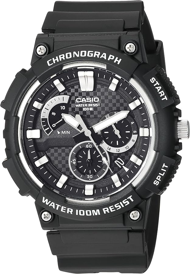 Casio MCW200H Series | Men’s Analog Watch | Black/Black |100M WR | Retrograde Chronograph | 1 Second Stopwatch | Date Display | Multi Dial | Resin Glass | Resin Case | Resin Band | 3 Year Batt