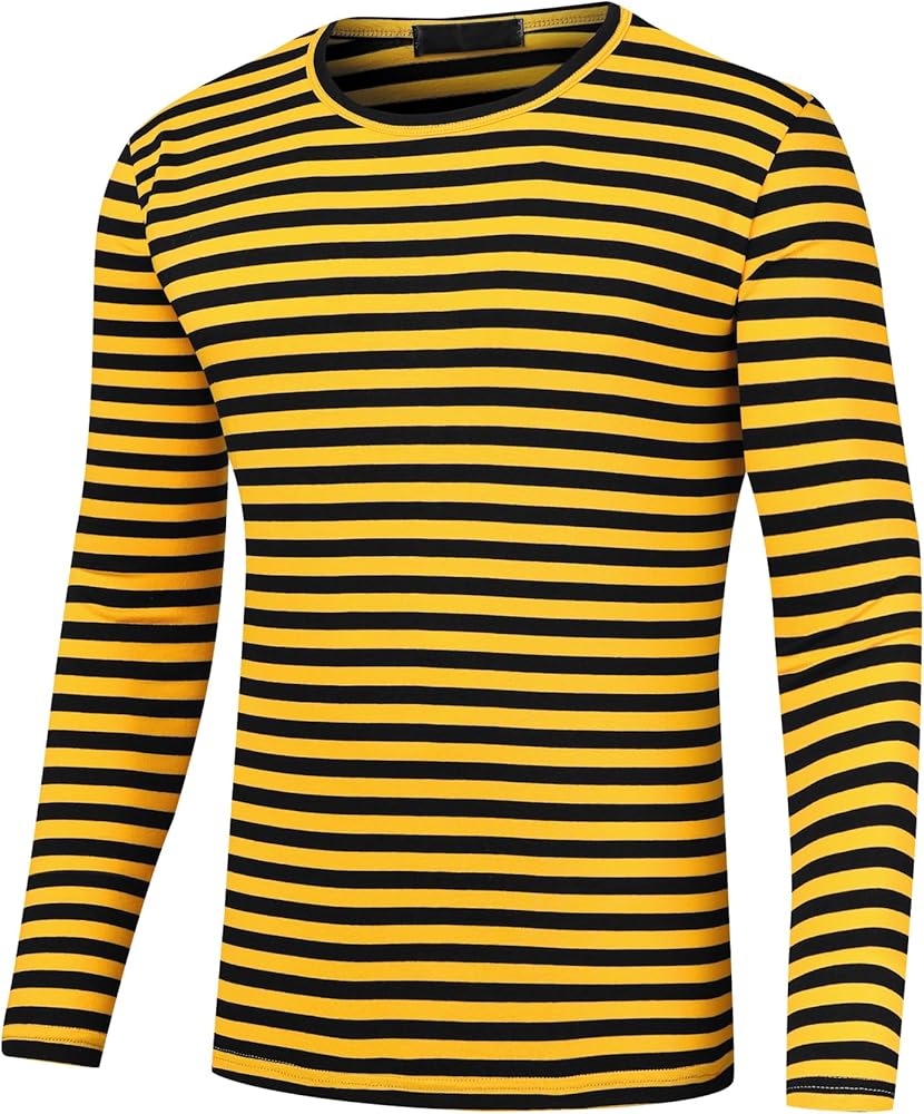 Lars Amadeus Striped T-Shirt for Men's Casual Crew Neck Long Sleeves Basic Pullover Tee Tops