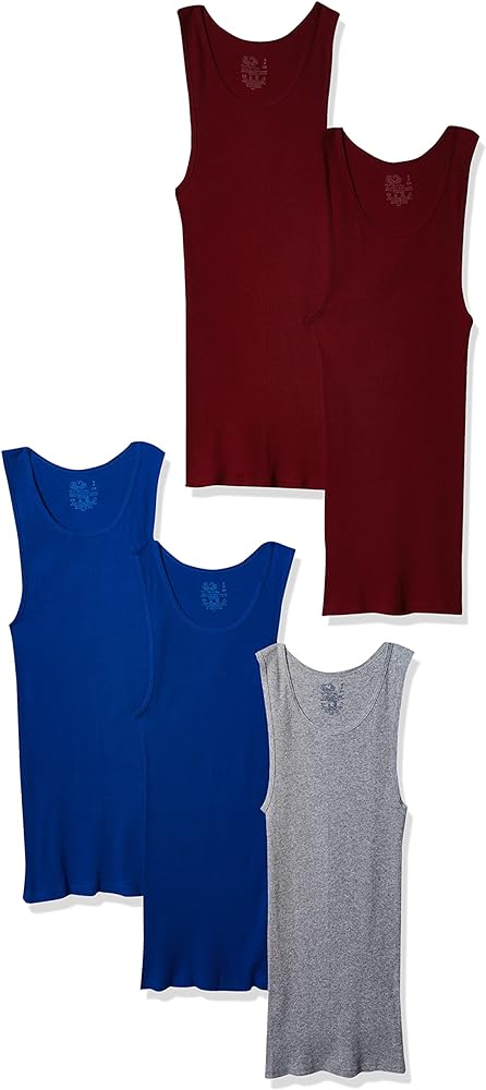 Fruit of the Loom Men's Tag-Free Tank A-Shirt, 5 Pack-Assorted Colors, Large