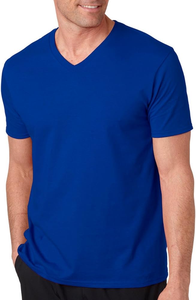 Gildan Men's Preshrunk Rib Knit V-Neck T-Shirt, Royal