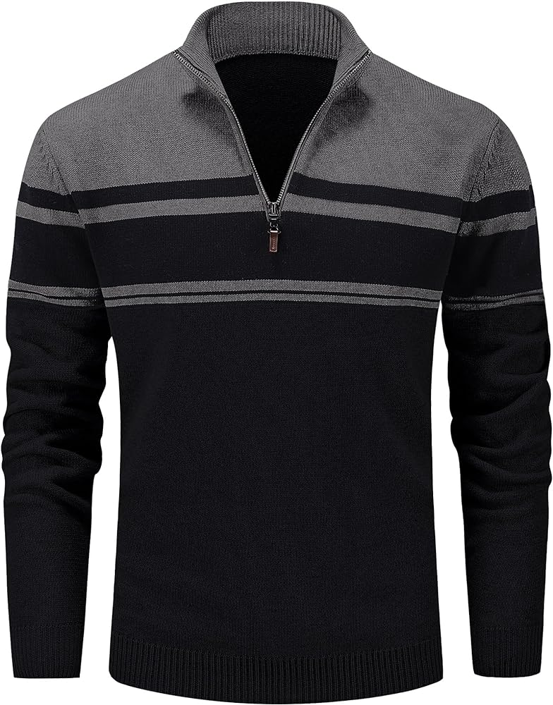 MAGCOMSEN Men's Sweaters 1/4 Zip Cotton Sweater Pullover Polo Sweaters Striped Fall Winter Warm Sweatshirts