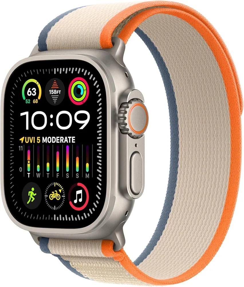 Apple Watch Ultra 2 [GPS + Cellular, 49mm] - Rugged Titanium Case with Orange/Beige Trail Loop, M/L (Renewed)