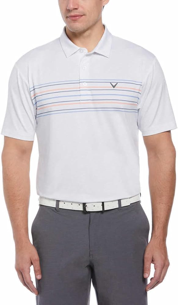 Callaway Mens Lightweight Performance Polo (US, Alpha, X-Large, Regular, Regular, Blue/Gray/Coral Chest Stripe White)