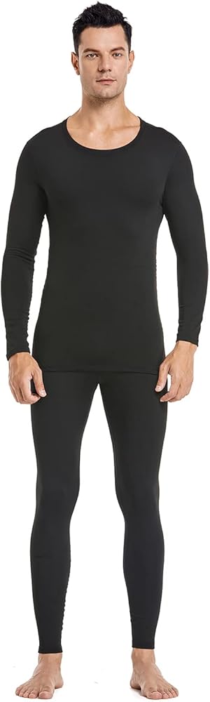 PISIQI Thermal Underwear Men Ultra-Soft Long Johns Set with Fleece Lined Base Layer Winter Skiing Warm Top & Bottom