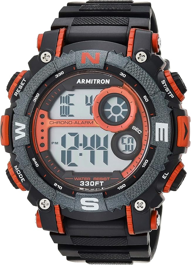 Armitron Sport Men's 40/8284RED Large Metallic Red Accented Black Resin Strap Chronograph Digital Watch