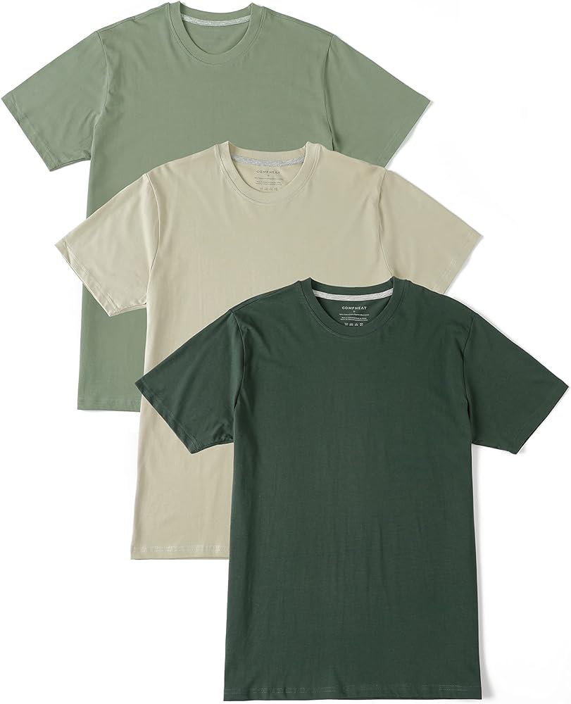 Comfneat Men's 3-Pack Lightweight T-Shirts Cotton Crew Neck Regular Fit Solid Tee