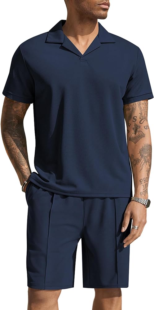 COOFANDY Men's Polo Shirt and Shorts Set 2 Piece Outfits Fashion Summer Tracksuits Short Sleeve Casual Polo Suit