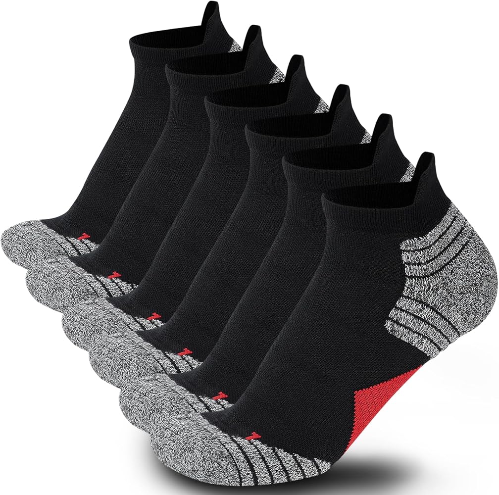 Mens Cushioned Ankle Athletic Running Socks Low Cut Sports Tab Socks 3/5/6-Pairs 6-9/9-12/12-14