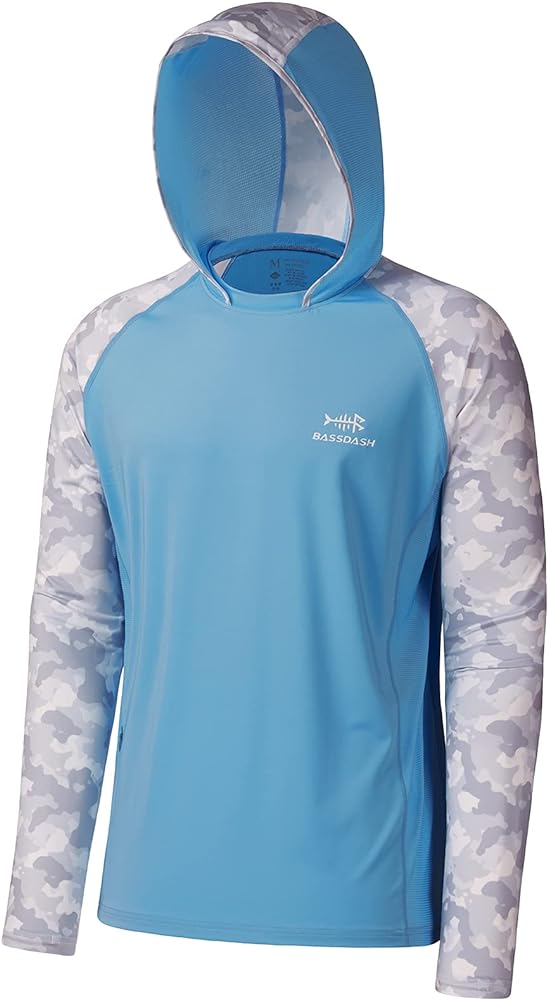 BASSDASH Men’s UPF 50 Performance Fishing Shirt Cooling Hoodie Camo Long Sleeve FS17M