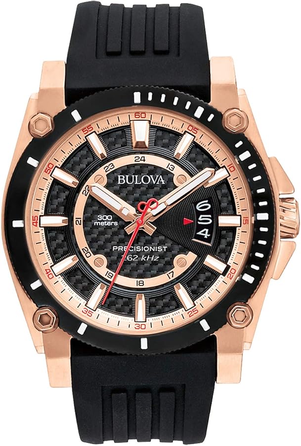 Bulova Men's Icon 3-Hand Calendar Watch with Black Polyurethane Strap, Precisionist, Luminous Markers, 300M WR