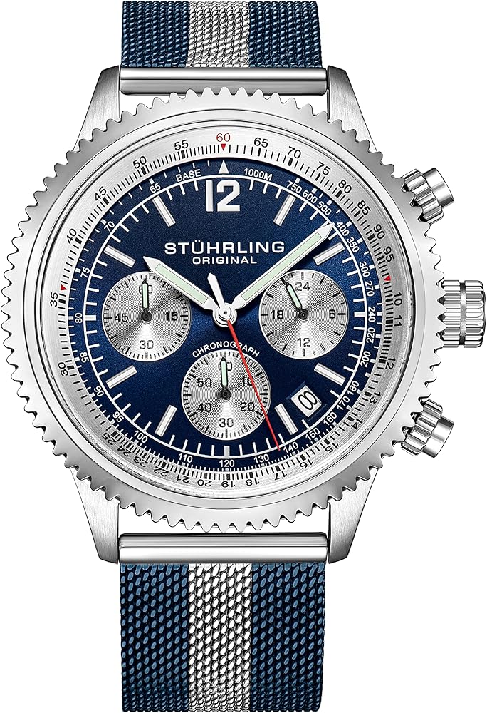 Stuhrling Original Mens Dress Watch - Chronograph Wrist Watch with Tachymeter 24-Hour Subdial